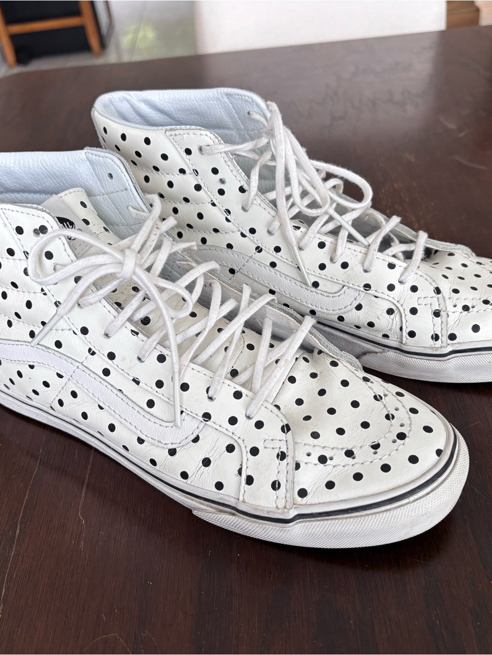 Vans White High-Top Sneakers with Black Polka Dots